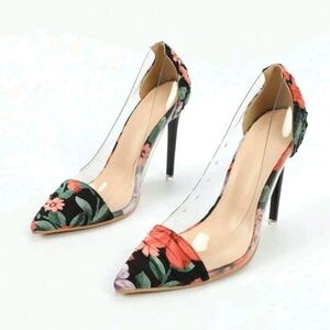 Women' floral pattern point toe stiletto healed pumps